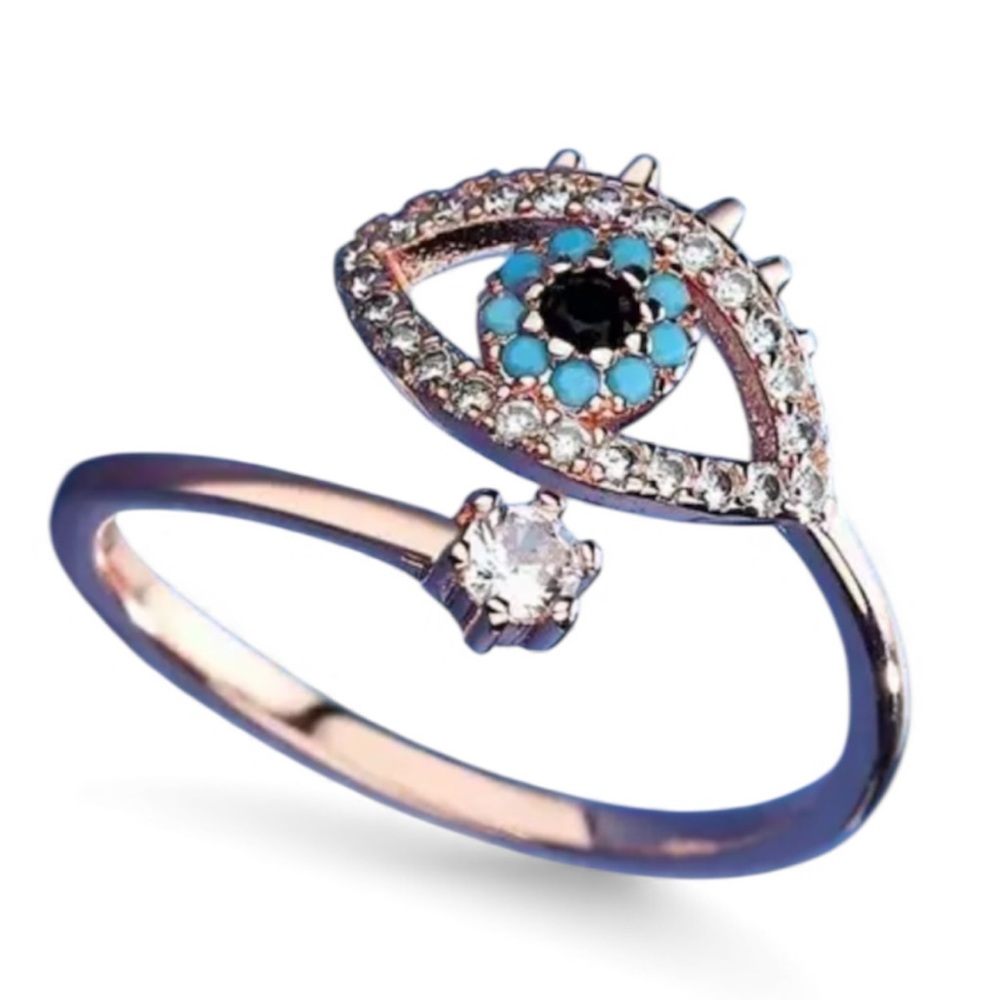 Rose Gold Plated Stainless Steel Elegant Evil Eye Bohemian Ring  One Size - Picture 4 of 4